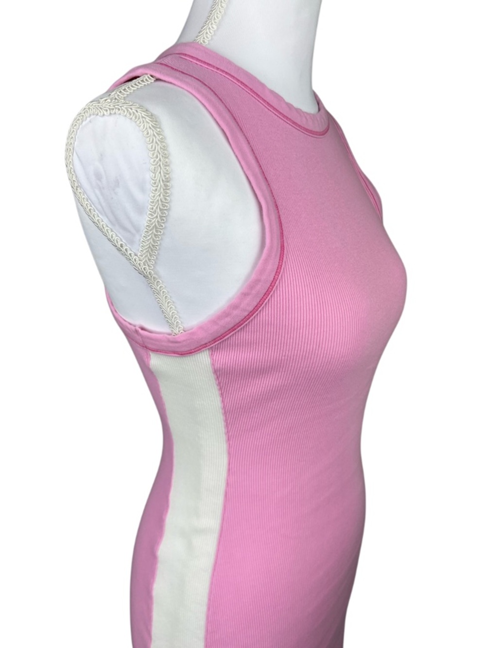 SKIMS Cotton Rib Tank Dress Bubblegum Pink Size M Bodycon Mini Racerback Stretch - Picture 4 of 7